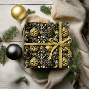 Papel De Regalo Patrón de Navidad en Oro Negro #20 ID1009