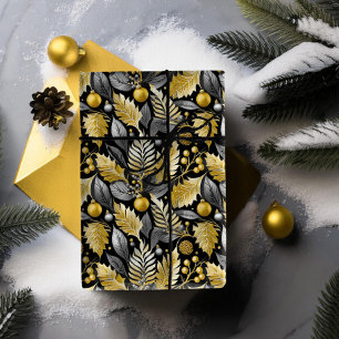 Papel De Regalo Patrón de Navidad en Oro Negro #22 ID1009