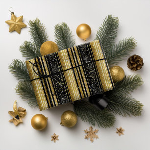 Papel De Regalo Patrón de Navidad en Oro Negro#28 ID1009