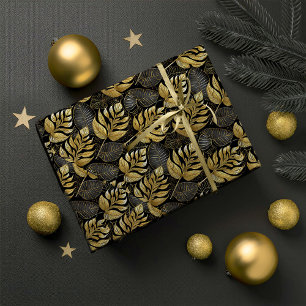 Papel De Regalo Patrón de Navidad en Oro Negro #29 ID1009
