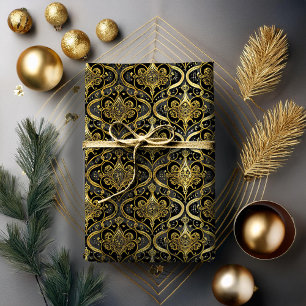 Papel De Regalo Patrón de Navidad en Oro Negro #30 ID1009