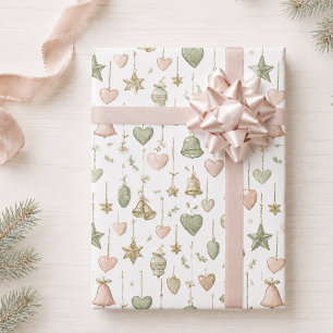 Papel De Regalo Patrón de Navidad festivo de color verde salvia y