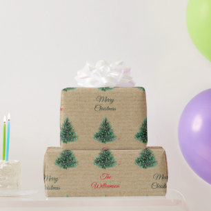 Papel De Regalo Patrón de Navidad Kraft Marrón Vintage Personaliza