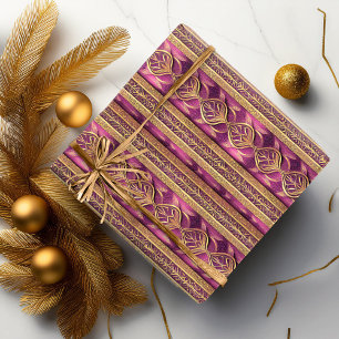 Papel De Regalo Patrón de Navidad Magenta Gold #27 ID1009