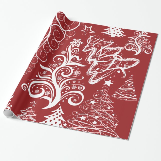 Papel De Regalo Patrón de navidad navideña roja de festividad fest (Desenrollado)