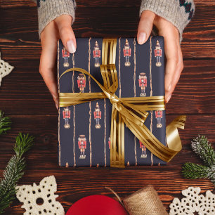 Papel De Regalo Patrón de Navidad Retro Nussknacker Azul Marino Os