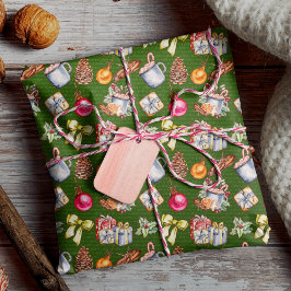 Papel De Regalo Patrón de Navidad retro verde festivo