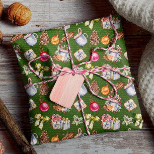 Papel De Regalo Patrón de Navidad retro verde festivo