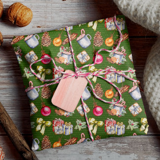 Papel De Regalo Patrón de Navidad retro verde festivo