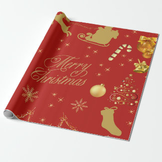 Papel De Regalo Patrón de navidad rojo y oro alegre