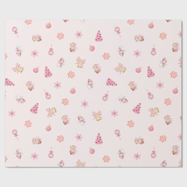 Papel De Regalo Patrón de Navidad Rosa Acogedor (Superficie plana)