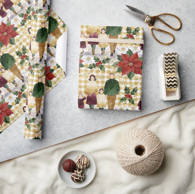 Papel De Regalo Patrón de Navidad Rústica Familiar TMF26 (Artesanía)