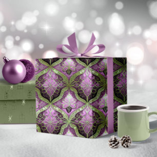 Papel De Regalo Patrón de Navidad Verde Púrpura#31 ID1009