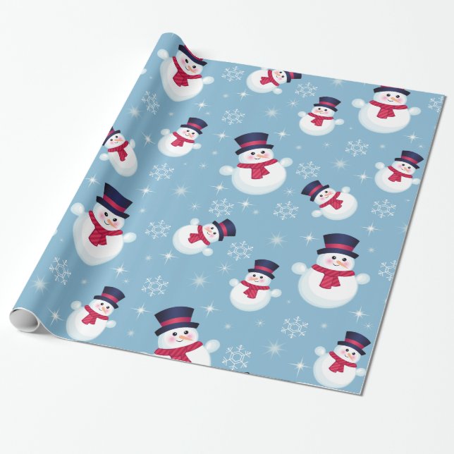 Papel De Regalo Patrón De Navidades Azules Con Hombres De Nieve Y  (Desenrollado)