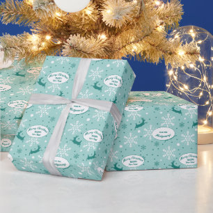 Papel De Regalo Patrón de Navidades azules Verde azulados con copo