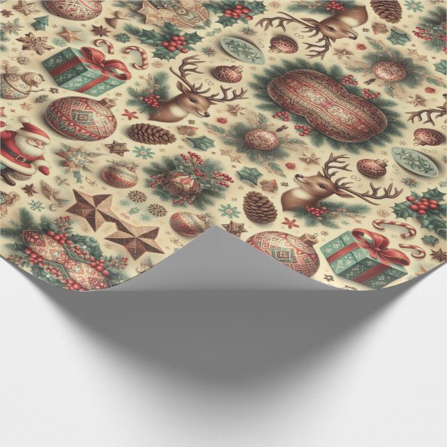 Papel De Regalo Patrón de Navidades botánicos vintage (Esquina)