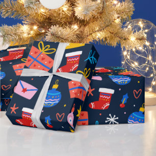Papel De Regalo Patrón de Navidades coloridos dibujados a mano, me
