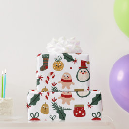 Papel De Regalo Patrón de navidades con Santa, Gingerbread