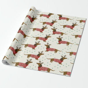 Papel De Regalo Patrón De Navidades Dachshund Y Snowflakes