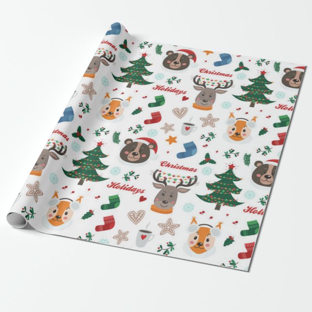 Papel De Regalo Patrón de Navidades de animales curados (Desenrollado)