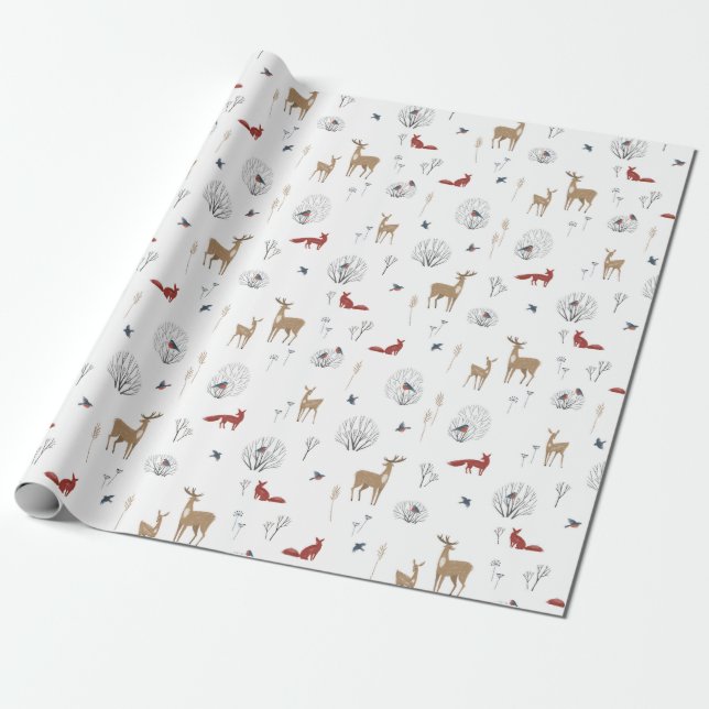 Papel De Regalo Patrón De navidades De Animales Silvestres En Invi (Desenrollado)