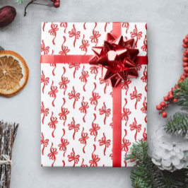Papel De Regalo Patrón de Navidades de arcos rojos con bucle