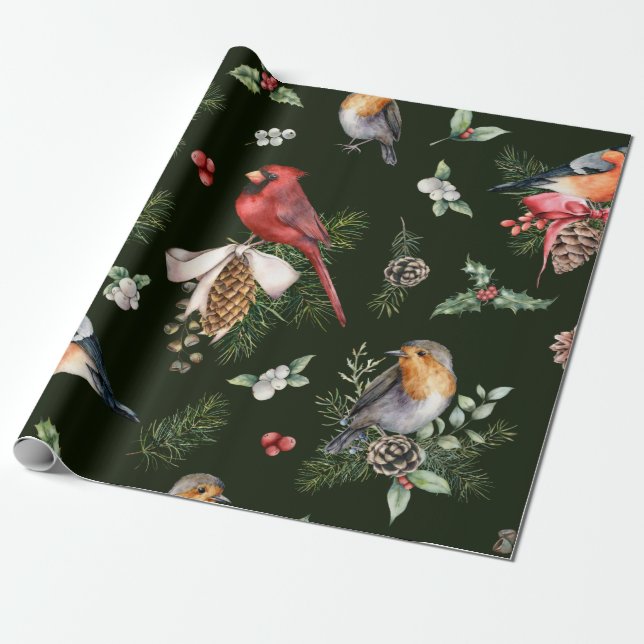 Papel De Regalo Patrón de Navidades de aves acuáticas (Desenrollado)