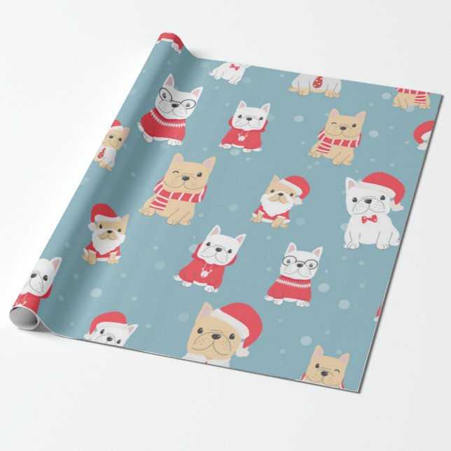 Papel De Regalo Patrón de Navidades de Bulldog francés (Desenrollado)