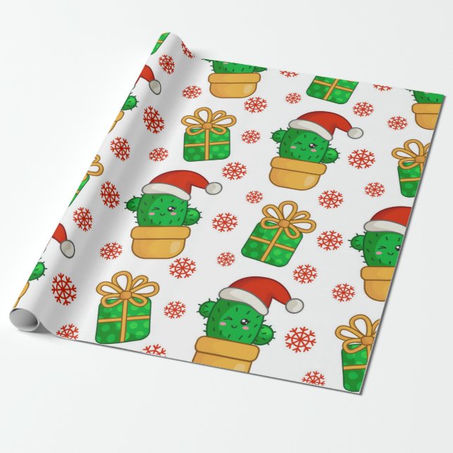 Papel De Regalo Patrón de Navidades de Cactus (Desenrollado)