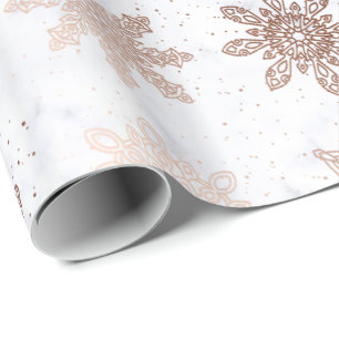 Papel De Regalo Patrón de Navidades de copo dorado y mármol
