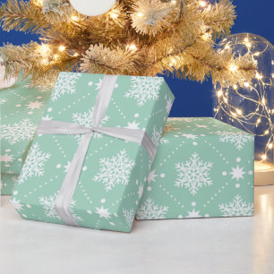 Papel De Regalo Patrón de Navidades de copos de nieve blanco verd