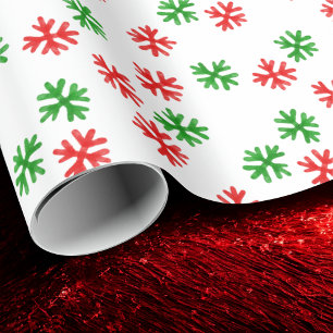 Papel De Regalo Patrón de Navidades de copos de nieve verde rojo