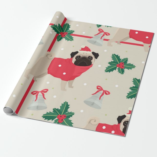 Papel De Regalo Patrón de Navidades de Cute Pug (Desenrollado)