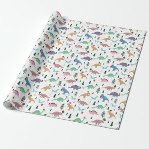 Papel De Regalo Patrón de Navidades de dinosaurios festivos