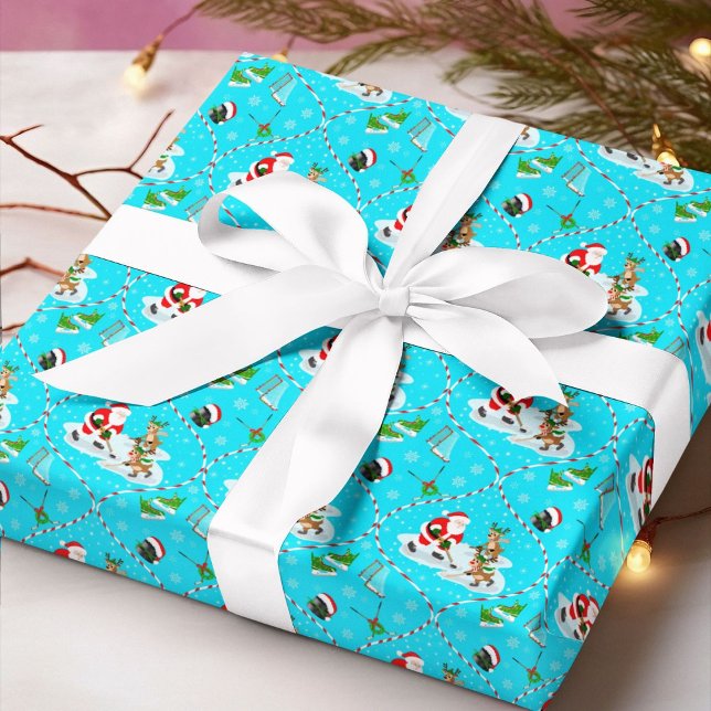 Papel De Regalo Patrón de Navidades de hockey sobre hielo en Santa (Subido por el creador)