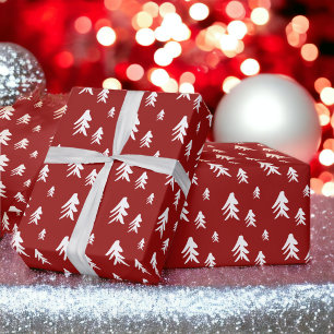 Papel De Regalo Patrón de navidades de ilustracion de árboles rojo