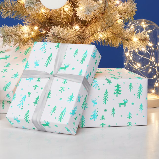 Papel De Regalo Patrón de Navidades de Ilustracion verde azul blan (Vacaciones)