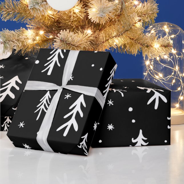 Papel De Regalo Patrón de Navidades de Ilustraciones de árboles bl (Vacaciones)