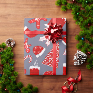 Papel De Regalo Patrón de Navidades de Ilustraciones rojos festivo