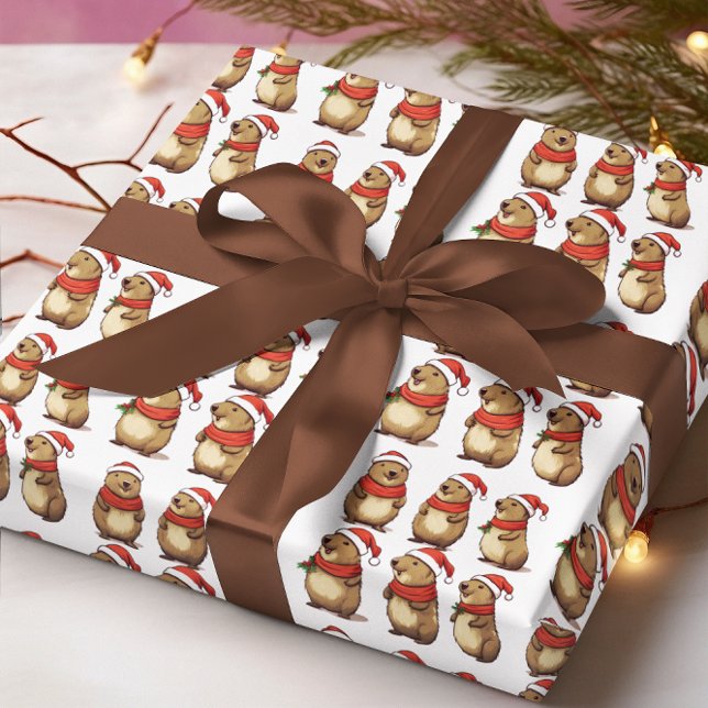 Papel De Regalo Patrón de Navidades de la Cuta de Capibara (Subido por el creador)