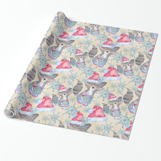 Papel De Regalo Patrón de Navidades de mapache (Desenrollado)