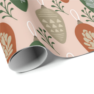 Papel De Regalo Patrón de Navidades de ornamentos verde y rosa ret