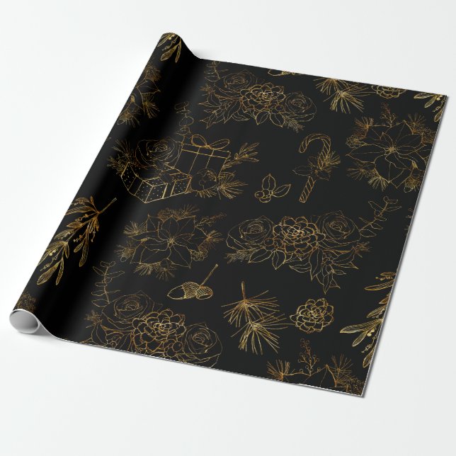 Papel De Regalo Patrón de Navidades de oro (Desenrollado)