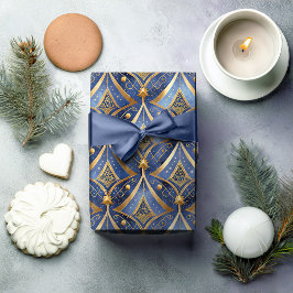 Papel De Regalo Patrón de Navidades de oro azul #15 ID1009