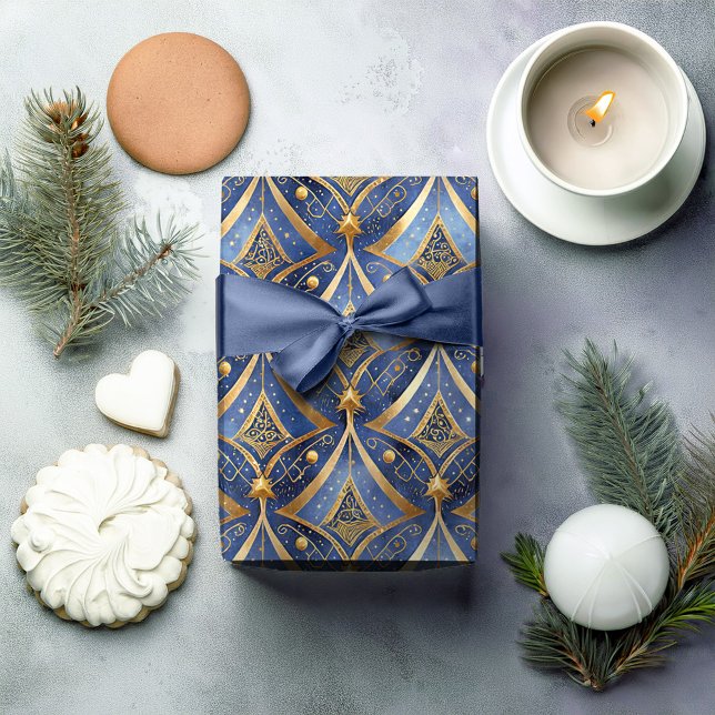 Papel De Regalo Patrón de Navidades de oro azul #15 ID1009 (Subido por el creador)