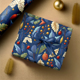 Papel De Regalo Patrón de Navidades de oro azul #18 ID1009