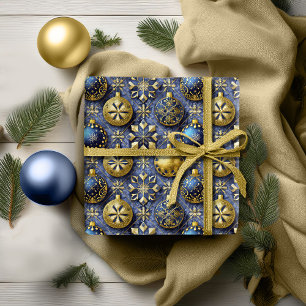 Papel De Regalo Patrón de Navidades de oro azul #20 ID1009