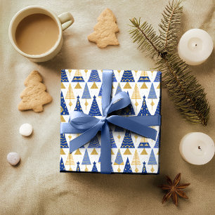 Papel De Regalo Patrón de Navidades de oro azul #25 ID1009