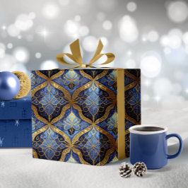 Papel De Regalo Patrón de Navidades de oro azul #31 ID1009