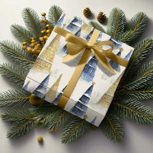 Papel De Regalo Patrón de Navidades de oro azul#8 ID1009